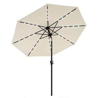 10FT 32 LED Solar Patio Umbrella with Crank Lift and Push Button Tilt