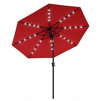 10FT 32 LED Solar Patio Umbrella with Crank Lift and Push Button Tilt