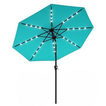 10FT 32 LED Solar Patio Umbrella with Crank Lift and Push Button Tilt