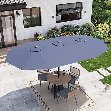 15FT Rectangular Patio Umbrella with Solar Lights and Base Included