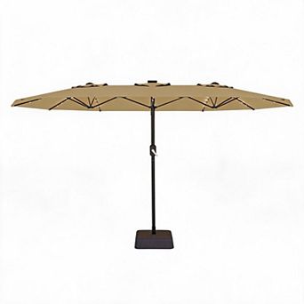 15FT Rectangular Patio Umbrella with Solar Lights and Base Included