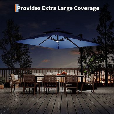 10x10FT Solar LED Cantilever Patio Umbrella