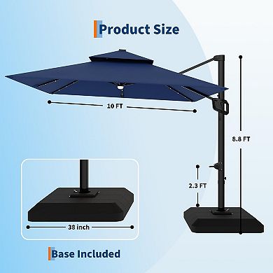 10x10FT Solar LED Cantilever Patio Umbrella