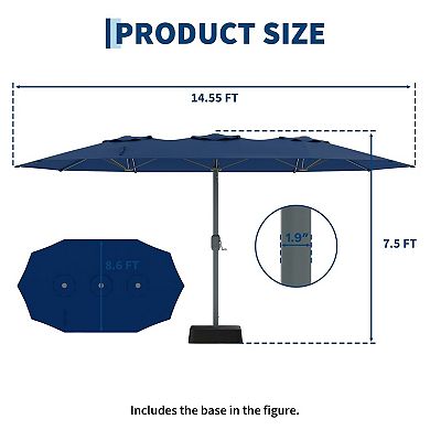 9 x 15 ft Large Outdoor Umbrella with Cross Base