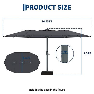 9 x 15 ft Large Outdoor Umbrella with Cross Base