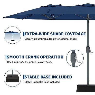 9 x 15 ft Large Outdoor Umbrella with Cross Base