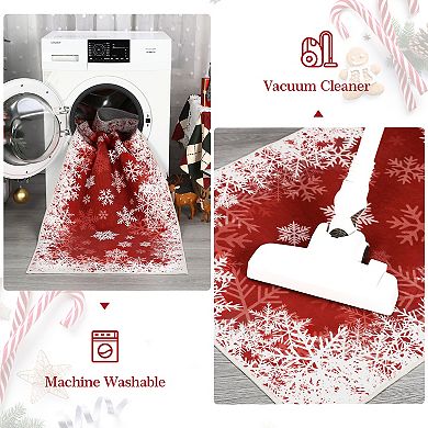 lxt-Christmas Snowflake Rug Washable Rug with Non Slip TPR Backing