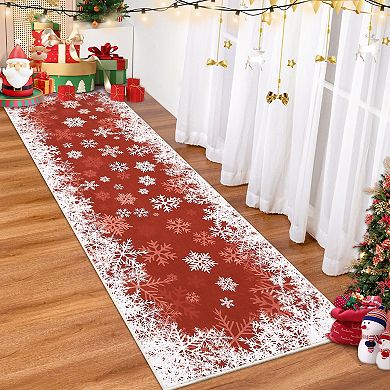 lxt-Christmas Snowflake Rug Washable Rug with Non Slip TPR Backing