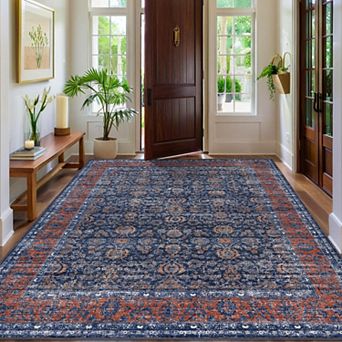 lxt-Vintage Floral Area Rug Modern Area Rug for BedroomDurable Non-Slip Accent Carpet