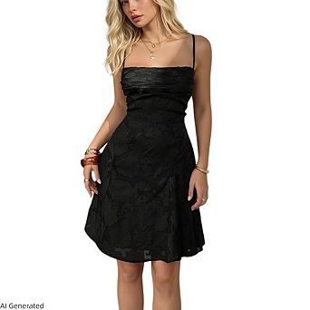 Women's Spaghetti Strap Backless Lace up Sleeveless Square Neck A Line Flare Party Mini Dress