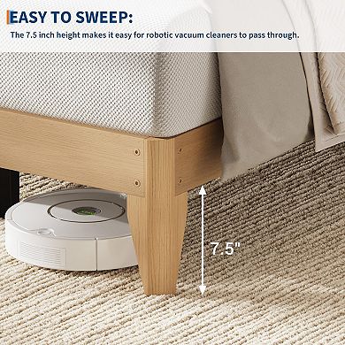 Wood Platform Bed Frame, Wooden Legs and Wooden Slats Support, Sturdy Metal Central Structure