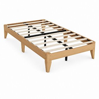 Wood Platform Bed Frame, Wooden Legs and Wooden Slats Support, Sturdy Metal Central Structure