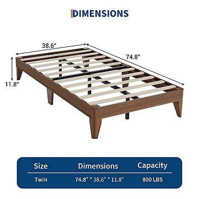Wood Platform Bedframe w/Wooden Slats, 7.5In Underbed Space,No Box Spring Needed,Noise-Free Design