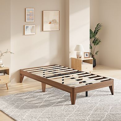 Wood Platform Bedframe w/Wooden Slats, 7.5In Underbed Space,No Box Spring Needed,Noise-Free Design