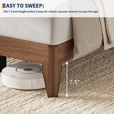 Wood Platform Bedframe w/Wooden Slats, 7.5In Underbed Space,No Box Spring Needed,Noise-Free Design