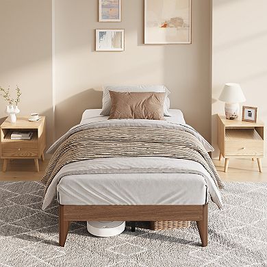 Wood Platform Bedframe w/Wooden Slats, 7.5In Underbed Space,No Box Spring Needed,Noise-Free Design