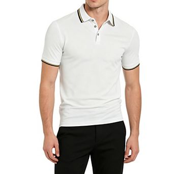 Men's Short Sleeve Polo Shirt Casual Breathable Striped Trim Collar Golf T Shirt for Summer