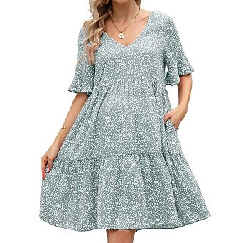Women's Maternity Dress Printed Short Sleeve Ruffle Loose Casual Pregnancy Dress Daily Wear