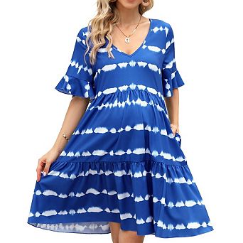 Women's Maternity Dress Printed Short Sleeve Ruffle Loose Casual Pregnancy Dress Daily Wear