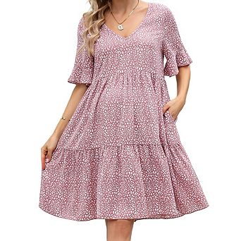 Women's Maternity Dress Printed Short Sleeve Ruffle Loose Casual Pregnancy Dress Daily Wear