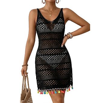 Swimsuit Coverup for Women Bathing Suit Crochet Beach Tank Hollow Out Slit Bikini Cover Up Dresses