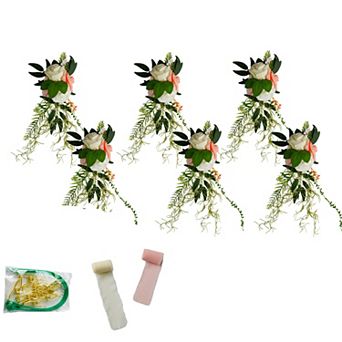 6 pc Wedding Chair Flower Decorations Set with Ribbons, Chair Back Floral Decor for Wedding Aisle