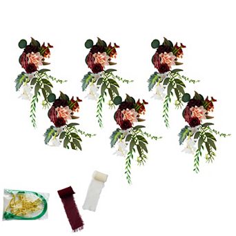 6 pc Wedding Chair Flower Decorations Set with Ribbons, Chair Back Floral Decor for Wedding Aisle