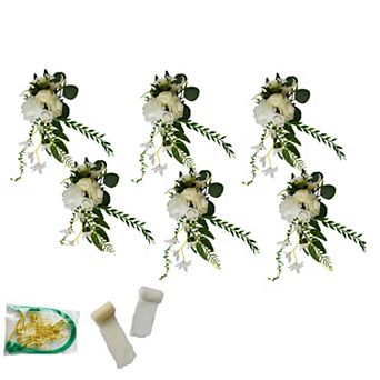 6 pc Wedding Chair Flower Decorations Set with Ribbons, Chair Back Floral Decor for Wedding Aisle