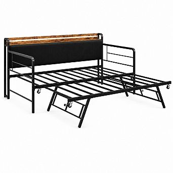Twin Daybed with Trundle bed, Twin Bed Frame with Corduroy Upholstered Storage Headboard