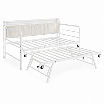 Twin Daybed with Trundle bed, Twin Bed Frame with Corduroy Upholstered Storage Headboard