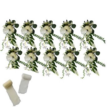 10 pc Wedding Aisle Chair Floral Arrangement Set with Ribbons for Wedding Ceremonies