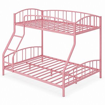 Heavy Duty Twin Over Full Metal Bunk Bed, Space-Saving Steel Frame, Arched Guardrail, Sturdy Slats
