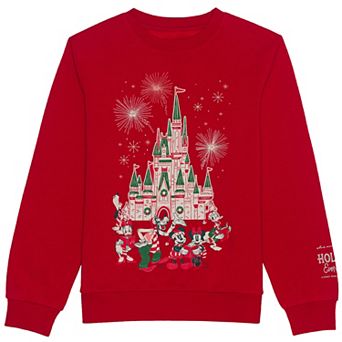 Big Kids Disney Holiday Ever After Mickey Mouse & Friends Castle Fleece Graphic Pullover