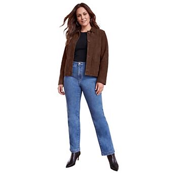 Jessica London Women's Plus Size Downtown Suede Jacket With Mandarin Collar