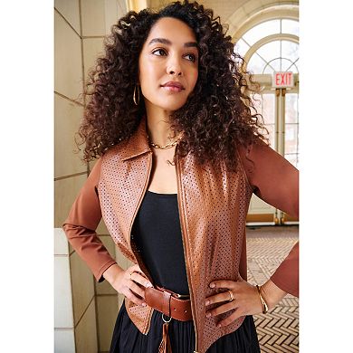 Jessica London Women's Plus Size Perforated Faux Leather Zip-Front Jacket