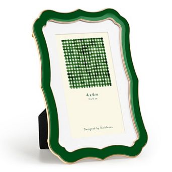 Enamel Picture Frame Zinc Alloy Metal Edge HD Tempered Glass Tabletop Wall Mount Vertical Display