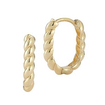 LUMINOR GOLD 14k Gold Puffed Twist Oval Huggie Hoop Earrings