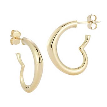 LUMINOR GOLD 14k Gold Puffed Heart Shaped Hoop Earrings