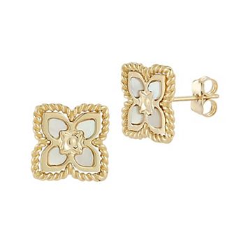 LUMINOR GOLD 14k Gold Mother-of-Pearl Quatrefoil Stud Earrings