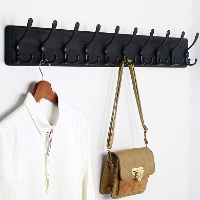 Coat Rack Wall Mount 38 9/16" Long 10 Tri Hooks 16" Stud Spacing Solid Wood 30 Hooks Entryway