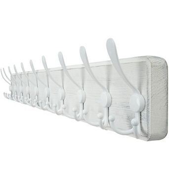 Coat Rack Wall Mount 38 9/16" Long 10 Tri Hooks 16" Stud Spacing Solid Wood 30 Hooks Entryway