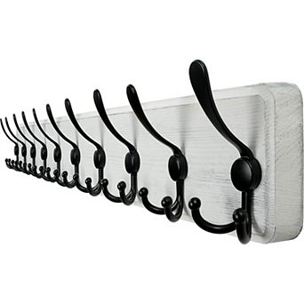 Coat Rack Wall Mount 38 9/16" Long 10 Tri Hooks 16" Stud Spacing Solid Wood 30 Hooks Entryway