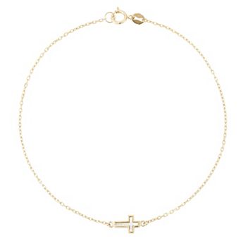 LUMINOR GOLD 14k Gold Mother-of-Pearl Sideways Cross Bracelet