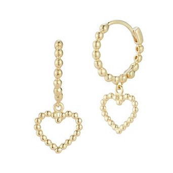 LUMINOR GOLD 14k Gold Beaded Open Heart Charm Earrings