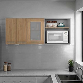 Blade Wall Cabinet, Rack, Glass Cabinet, Double Door, Light Pine