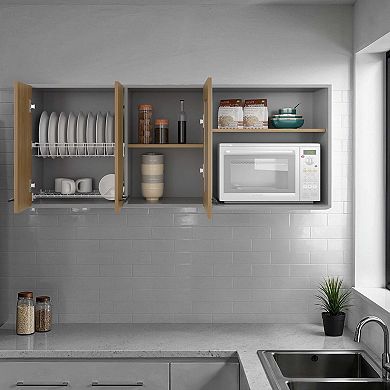 Blade Wall Cabinet, Rack, Glass Cabinet, Double Door, Light Pine