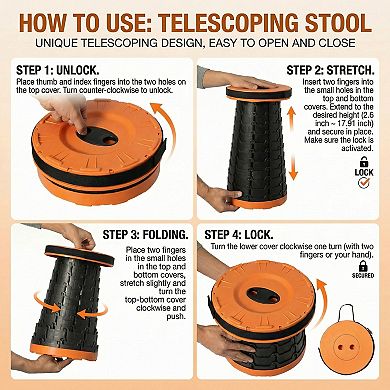 Collapsible Stool Telescopic Adjustable Round Seat for Travel and Outdoor Events with Compact Design