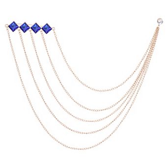 Rhinestone Chain Brooch Pins, Square Rhinestone Tassel Chain Hanging Fashion Crystal Lapel Suit Pins