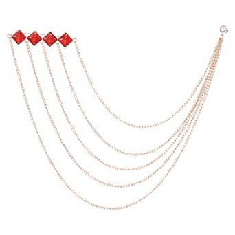 Rhinestone Chain Brooch Pins, Square Rhinestone Tassel Chain Hanging Fashion Crystal Lapel Suit Pins