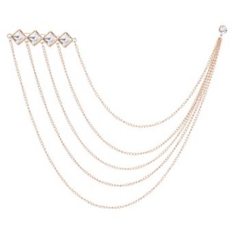 Rhinestone Chain Brooch Pins, Square Rhinestone Tassel Chain Hanging Fashion Crystal Lapel Suit Pins